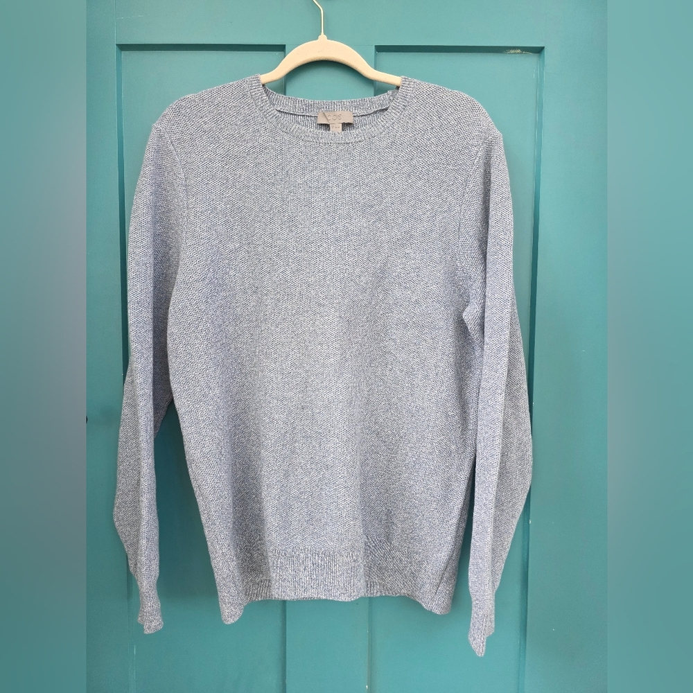 COS Heavy Blue White Linen Cotton Basic Pullover Sweater Medium